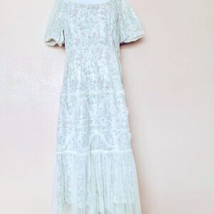 Ivy City Co White Pink Floral Tulle Maxi Dress.